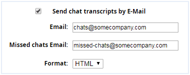 Send chat records either in HTML or Text format to up to 5 email addresses Company-level chat transcripts settings