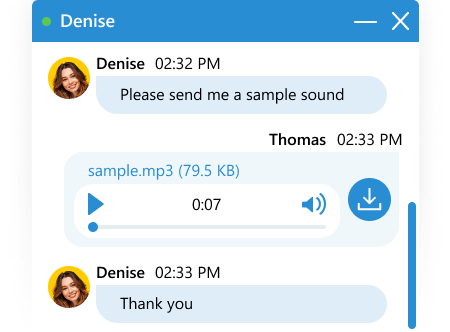 Tus clientes pueden escuchar archivos de audio y ver videos e imágenes en el chat Previsualización de archivos de audio