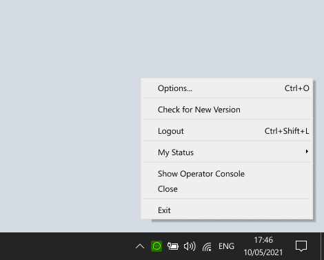 Minimiza la consola de tu operador a la bandeja del sistema mientras esperas por la repuesta de los chats Minimizar la app para operadores en bandeja del sistema de Windows