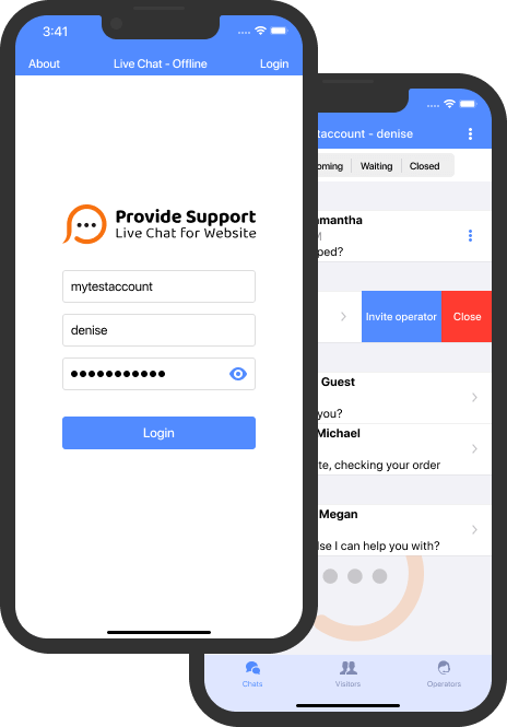 App móvil para iOS de Provide Support: pantalla de inicio de sesión Chat en vivo para la pantalla de inicio de sesión de iOS
