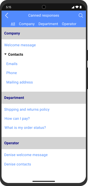 Crea tus respuestas estándar y utilízalas para ahorrar tiempo escribiendo en el móvil Respuestas estándar en la app de chat para Android