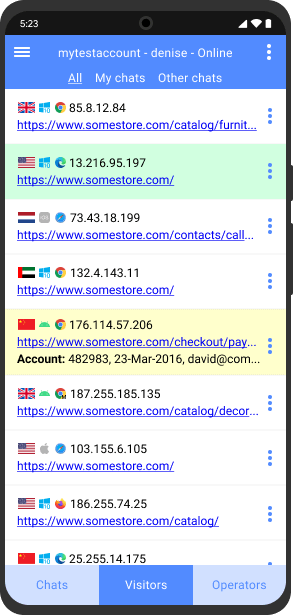 Comprueba el número de visitantes de tu sitio web a tiempo real Seguimiento de visitantes a tiempo real en la app para operadores de Android