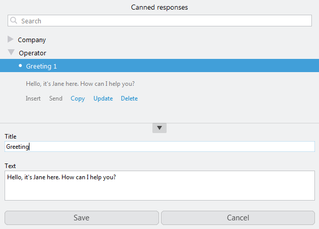 Canned responses window