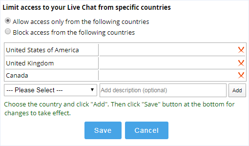 Chat access restriction by country