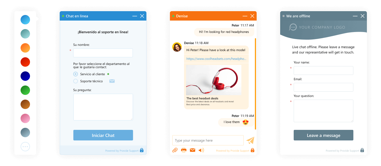 Elige el color, idioma, mensajes estándar y encuestas de tu ventana del chat Personalización de la ventana de chat en vivo