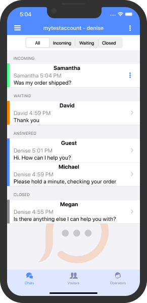 Lista de chats que el operador está gestionando actualmente Lista de chats actuales del operador