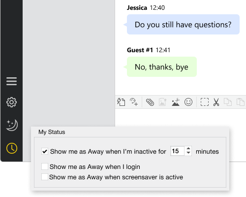 Activa la opción de detección de inactividad para que no se te escape ningún chat en equipos desatendidos La app puede cambiar el estado del operador a Ausente en determinadas circunstancias